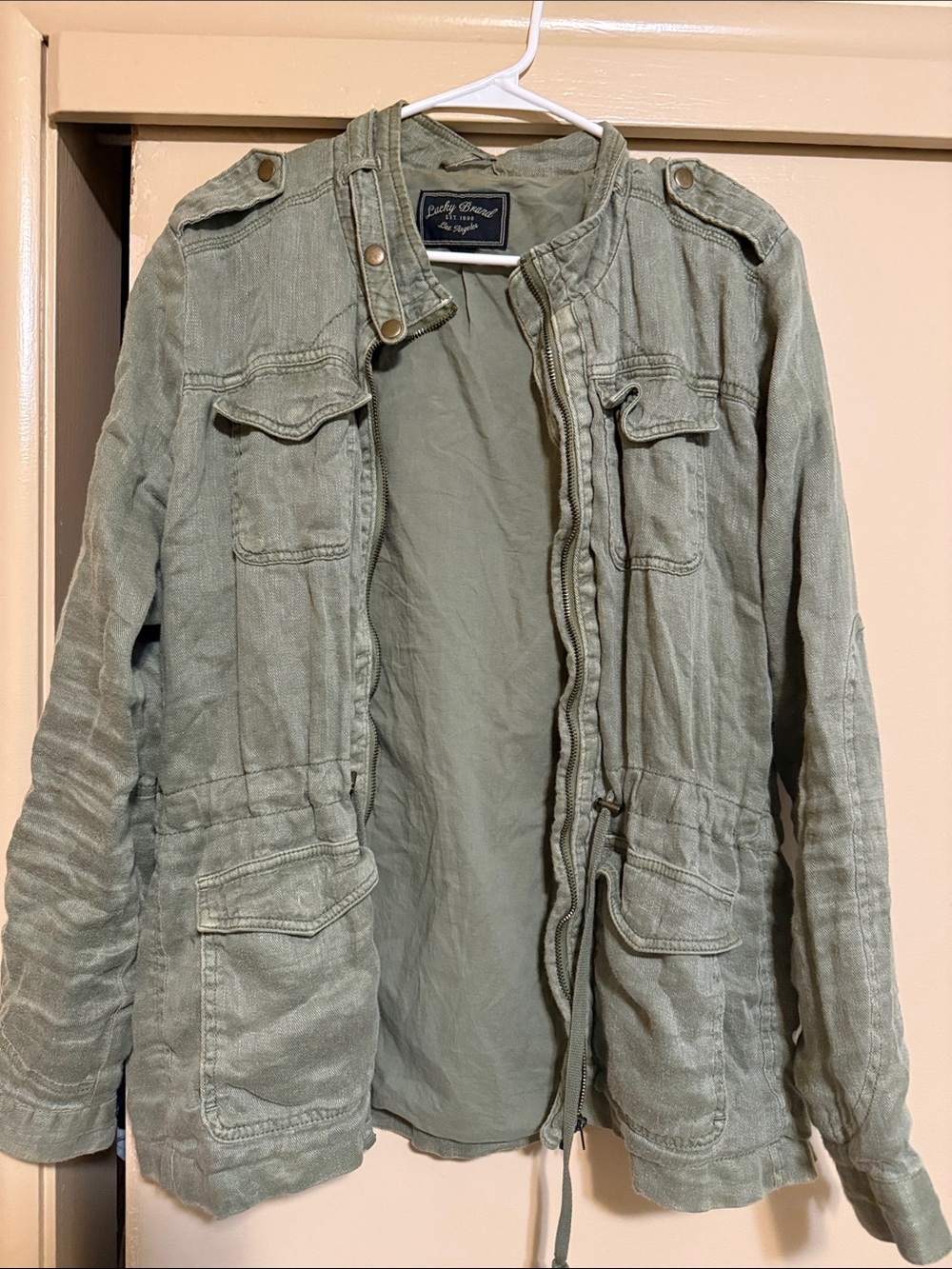 Lucky Brand Sage Green Military Field Jacket with Utility Pockets